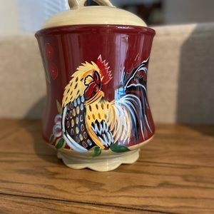 Ceramic Hand Painted Rooster Jar/Canister/cookie Jar With Lid